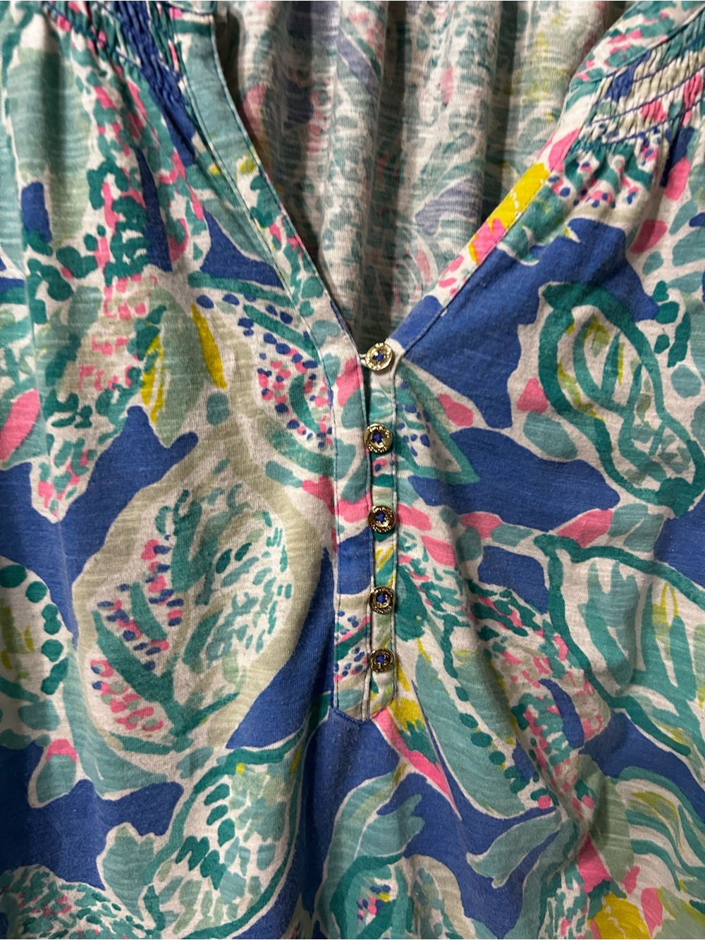 Lilly Pulitzer Sleeveless V-Neck Tank in Blue and Teal with Pink Accents Etta - Picture 2 of 5